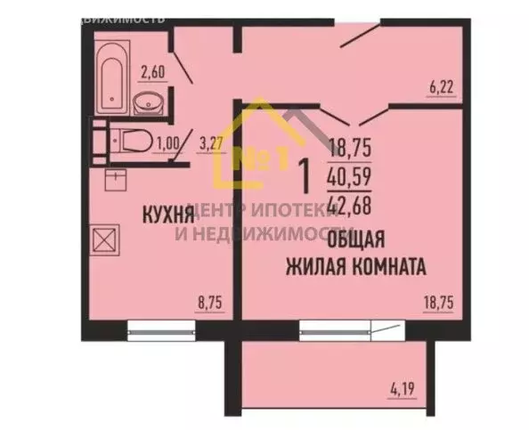 1-комнатная квартира: Челябинск, улица Ворошилова, 12А (40.2 м) - Фото 1