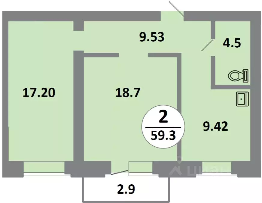 2-к кв. Красноярский край, Красноярск Соколовская ул., 52 (59.2 м) - Фото 0