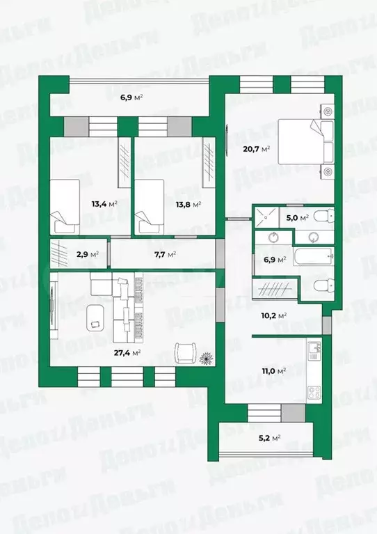 4-к. квартира, 120 м, 3/5 эт. - Фото 0