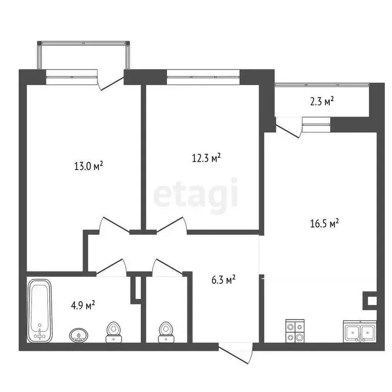 2-комнатная квартира: Рощино, Медовая улица, 16 (54.8 м) - Фото 0