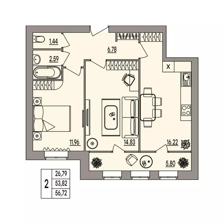 2-комнатная квартира: Волгоград, улица Землячки, 84/5 (56.72 м) - Фото 0