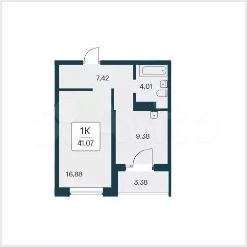 1-к. квартира, 41,1 м, 2/25 эт. - Фото 0