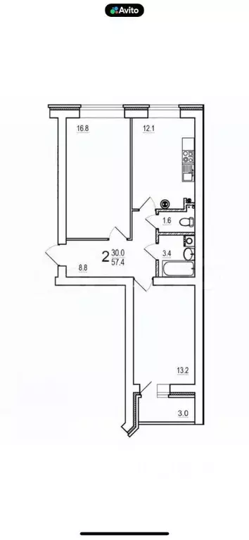 2-к кв. Тверская область, Тверь бул. Гусева, 62 (60.0 м) - Фото 2