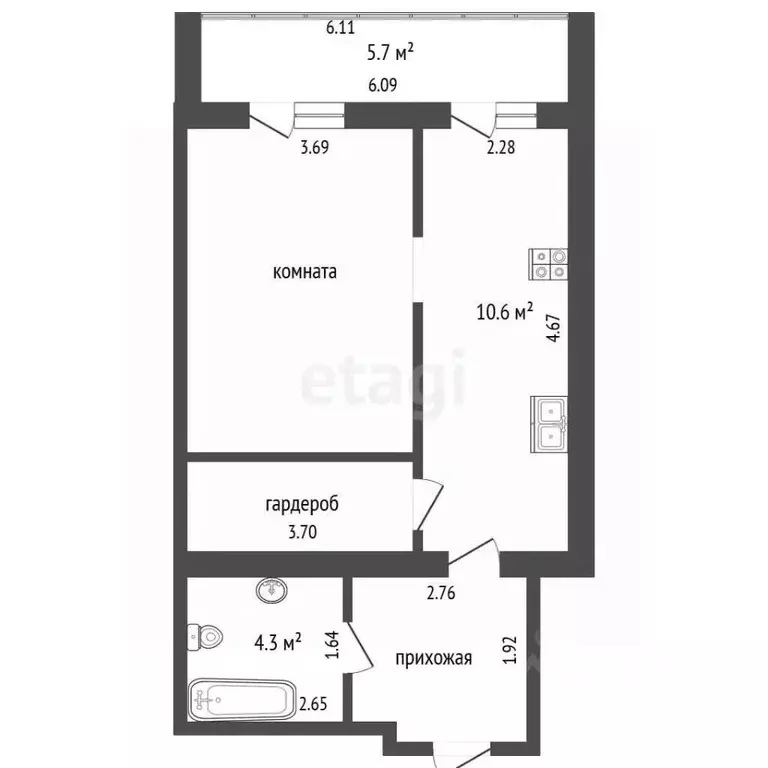 1-к кв. Калининградская область, Калининград ул. Старшины Дадаева, 66 ... - Фото 1