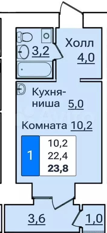 Квартира-студия, 24 м, 7/14 эт. - Фото 0