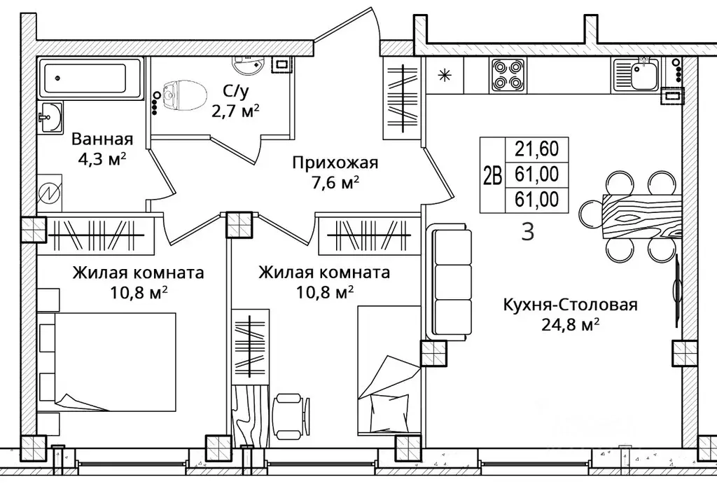 2-к кв. Псковская область, Псковский район, Завеличенская волость, д. ... - Фото 1