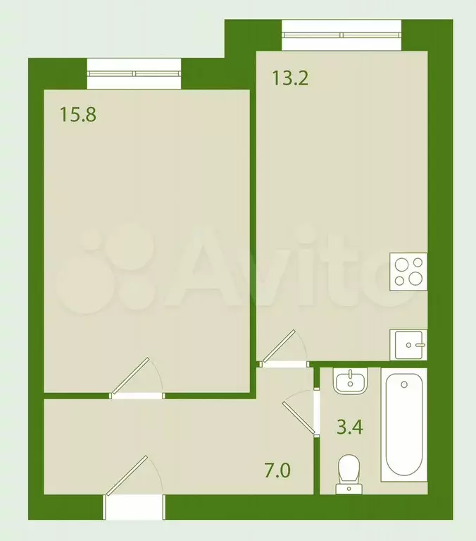 1-к. квартира, 38,8 м, 3/4 эт. - Фото 0