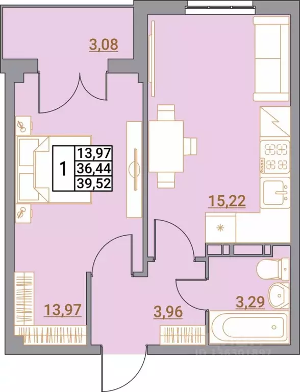 1-к кв. Волгоградская область, Волгоград Гагринская ул., 20 (39.52 м) - Фото 1