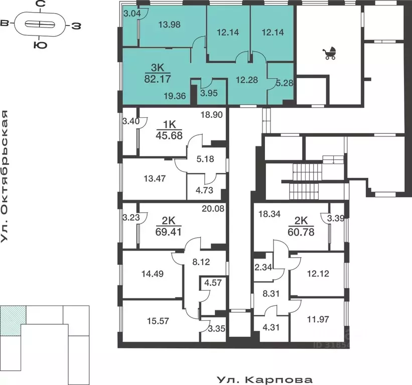 3-к кв. Тульская область, Тула ул. Карпова, 103А (82.17 м) - Фото 1