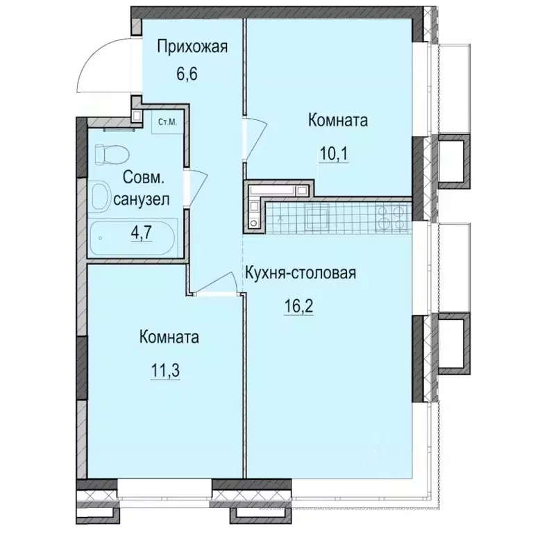 2-к кв. Татарстан, Казань Ферма-2 жилмассив,  (48.9 м) - Фото 1