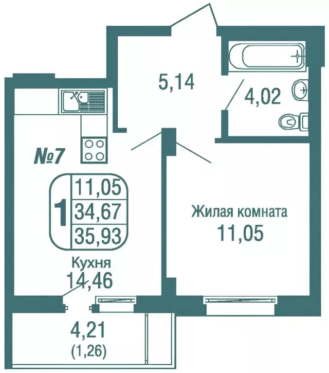 1-к кв. Московская область, Одинцово Северная ул., 7 (36.2 м) - Фото 2