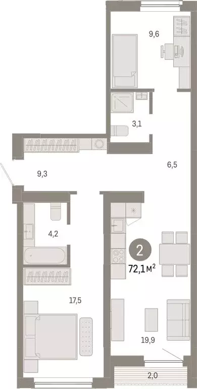 2-комнатная квартира: Новосибирск, Большевистская улица, с49 (72.1 м) - Фото 1