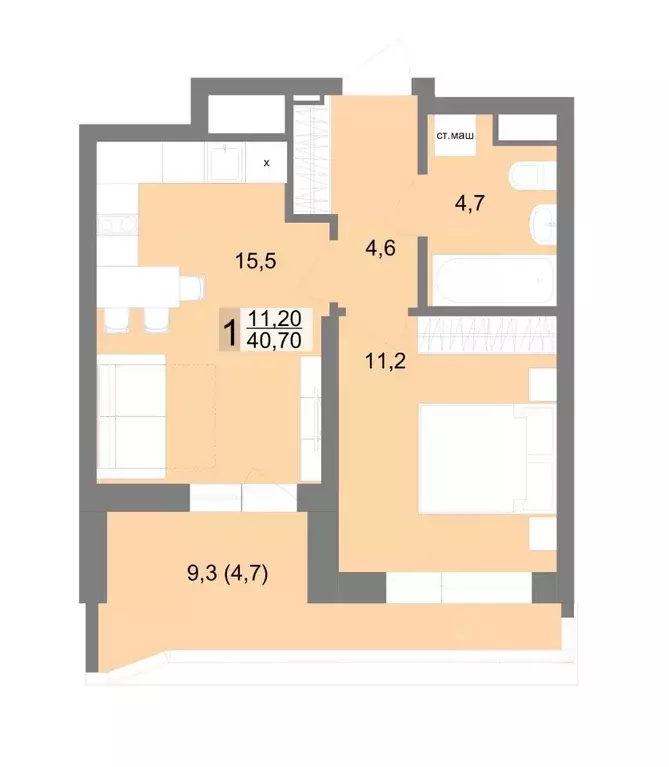 1-к кв. Свердловская область, Екатеринбург ул. Семена Лагоды, 80 (40.7 ... - Фото 1