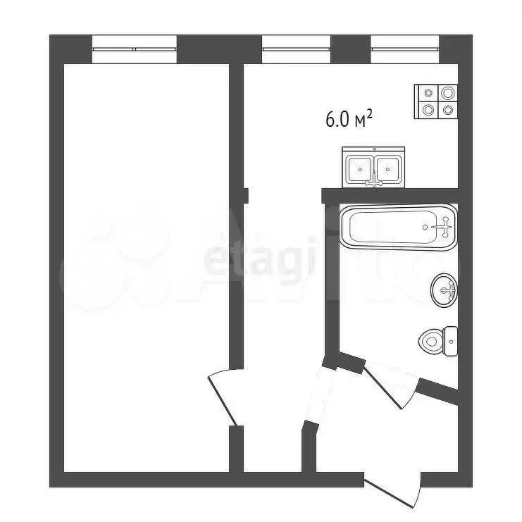 1-к. квартира, 41,5 м, 2/4 эт. - Фото 0