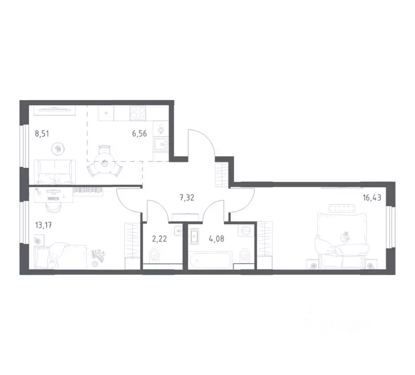 2-к кв. Башкортостан, Уфа ул. Минигали Губайдуллина, 8к9 (58.29 м) - Фото 0
