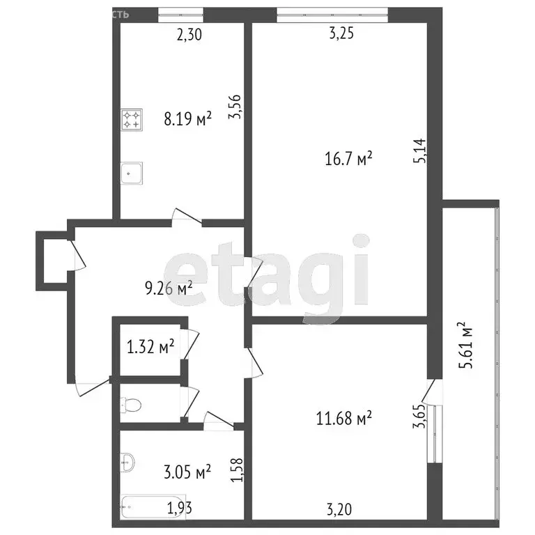 2-комнатная квартира: Ярославль, улица Папанина, 14 (50 м) - Фото 1
