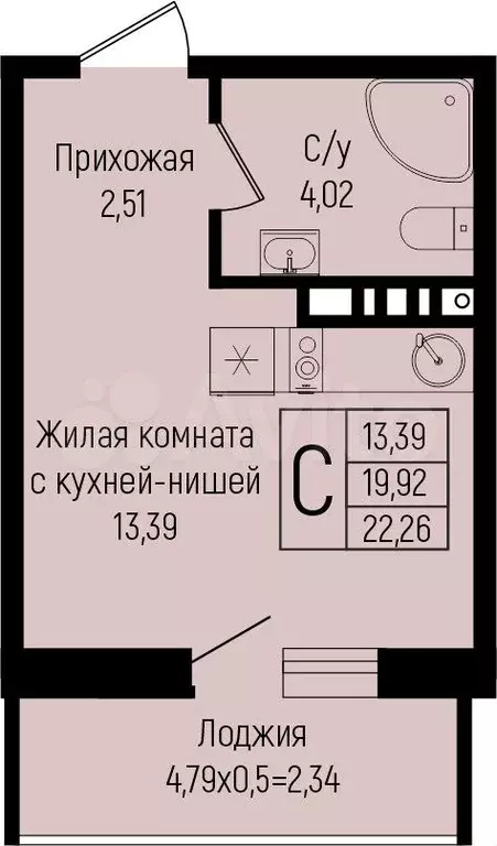 Квартира-студия, 22,3 м, 9/15 эт. - Фото 0