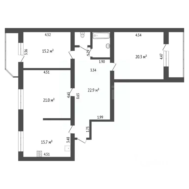 3-к кв. Тюменская область, Тюмень ул. Николая Федорова, 6 (100.7 м) - Фото 2