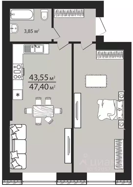 1-к кв. Ульяновская область, Ульяновск ул. Тимирязева, 48А (47.0 м) - Фото 1