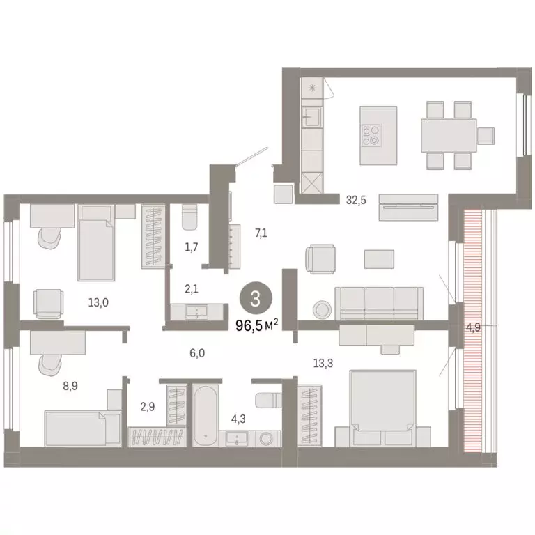 3-комнатная квартира: Новосибирский район, рабочий посёлок Краснообск, ... - Фото 2