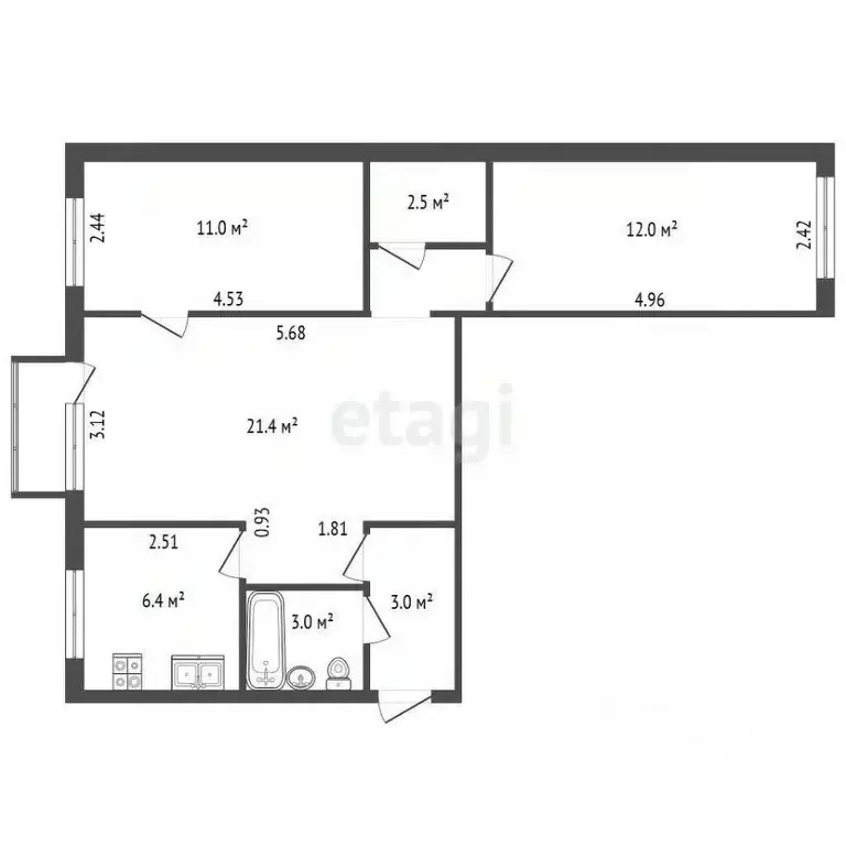 3-к кв. Санкт-Петербург Гранитная ул., 34 (59.3 м) - Фото 2