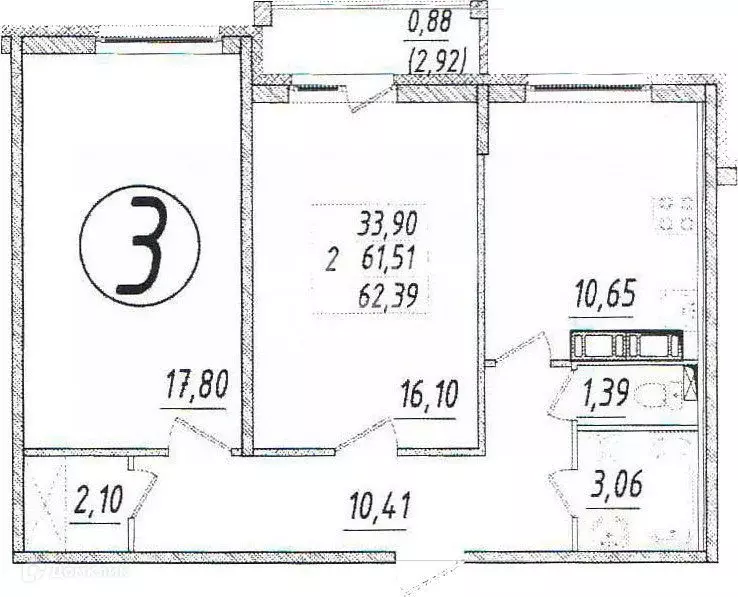 Продаётся 2-к квартира, 61.51 м - Фото 0