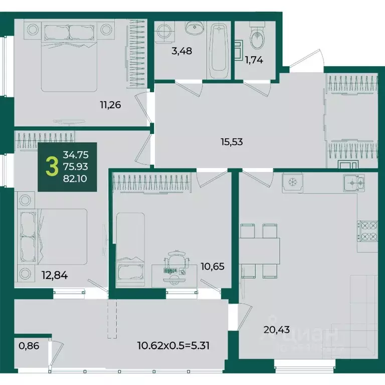 3-к кв. Краснодарский край, Краснодар Образцово мкр,  (82.1 м) - Фото 1