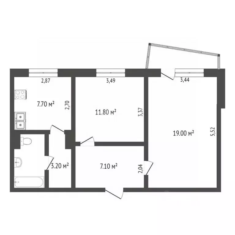 2-к кв. Омская область, Омск ул. Богдана Хмельницкого, 38 (49.8 м) - Фото 2