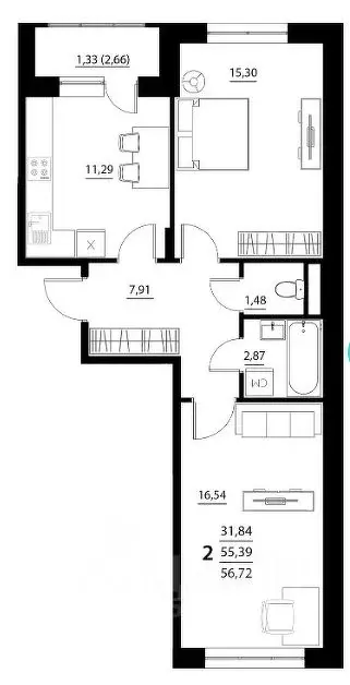 2-к кв. Белгородская область, Белгородский район, Дубовское с/пос, с. ... - Фото 1