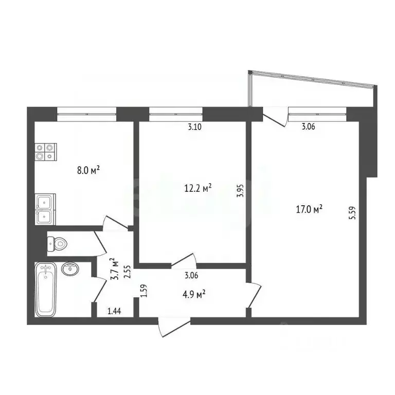 2-к кв. Тюменская область, Тюмень ул. Александра Логунова, 3 (50.7 м) - Фото 1
