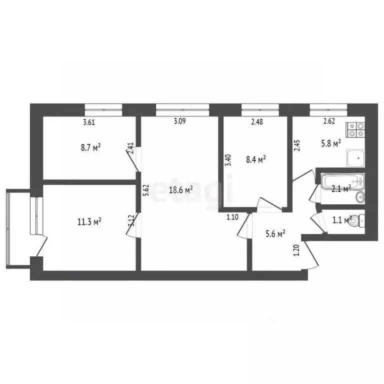 4-к кв. Тамбовская область, Тамбов Клубная ул., 3 (62.5 м) - Фото 1
