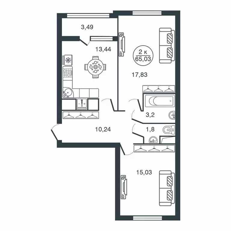 2-комнатная квартира: Тверь, улица Левитана, 70Б (65.03 м) - Фото 1