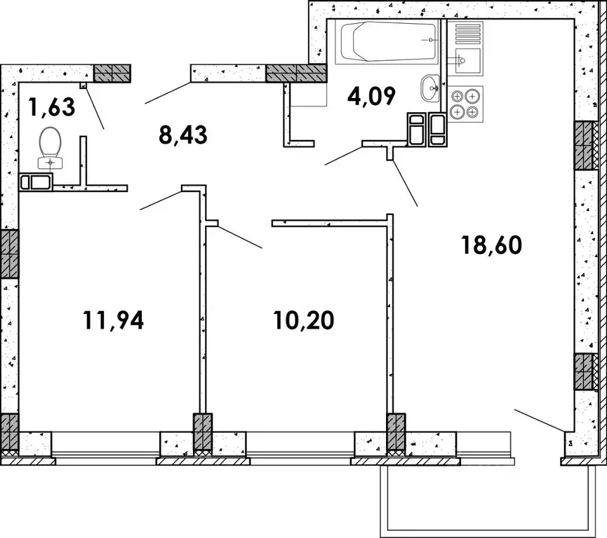 1-к кв. Воронежская область, Воронеж ул. Курчатова, 26Б (39.09 м) - Фото 0