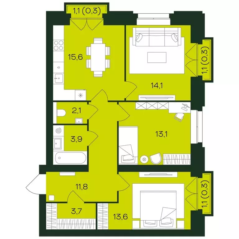 3-комнатная квартира: Чебоксары, Чебоксарский проспект (78.8 м) - Фото 1