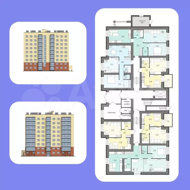 2-к. квартира, 73,8 м, 8/9 эт. - Фото 1