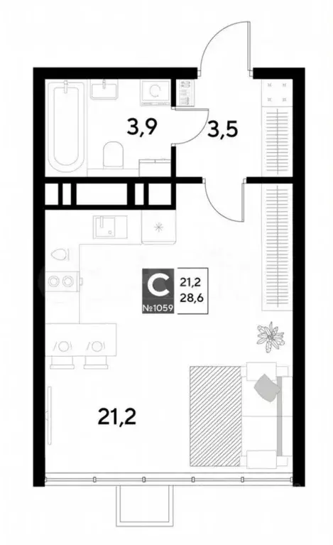 Студия Омская область, Омск Светловская ул., 1 (29.5 м) - Фото 0