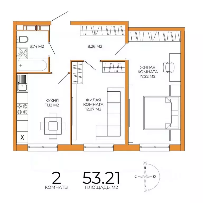 2-к кв. Пензенская область, Пенза ул. Яшиной, 16 (53.21 м) - Фото 1