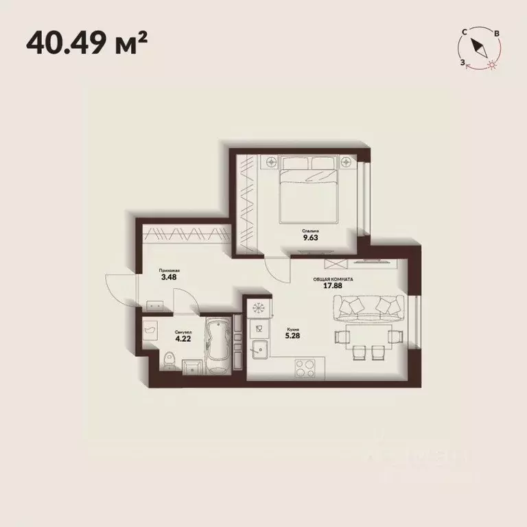 1-к кв. Приморский край, Владивосток Каскада жилой комплекс (40.49 м) - Фото 0