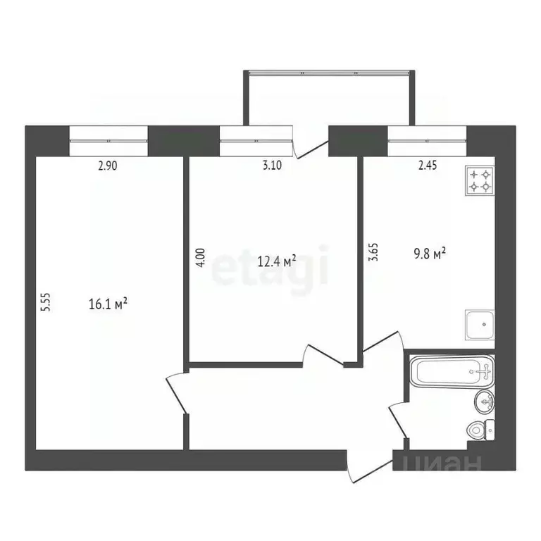 2-к кв. Омская область, Омск просп. Карла Маркса, 37 (46.6 м) - Фото 1