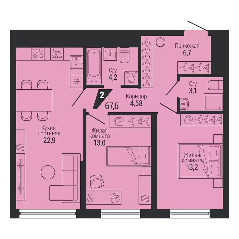 3-комнатная квартира: Екатеринбург, проспект Космонавтов, 100 (67.6 м) - Фото 1