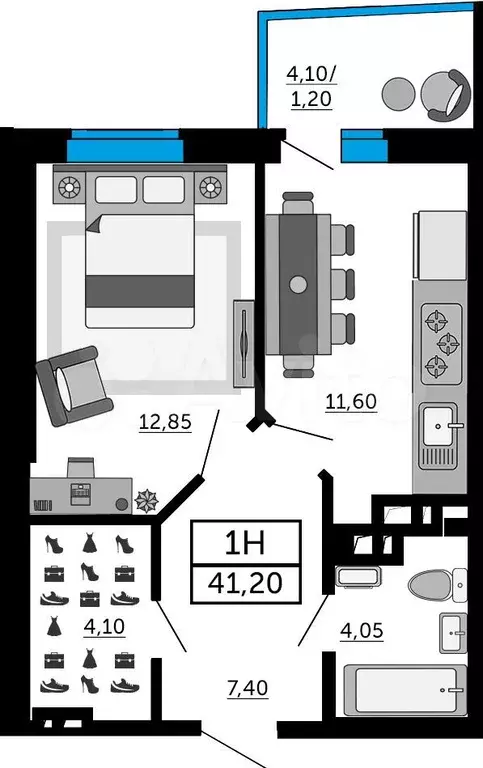 1-к. квартира, 41 м, 12/21 эт. - Фото 0