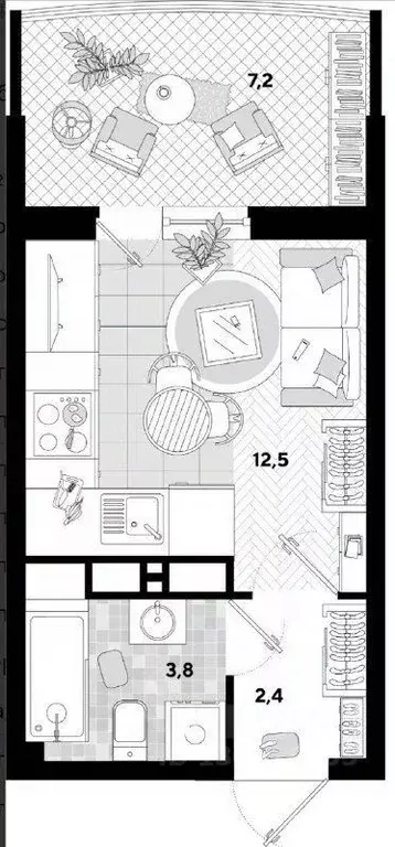 Студия Краснодарский край, Краснодар ул. Ивана Беличенко, 89 (27.0 м) - Фото 2