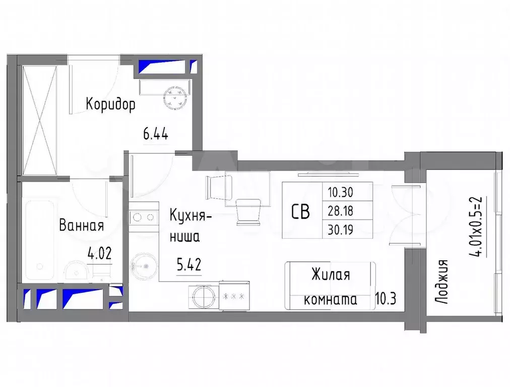 1-к. квартира, 30 м, 3/25 эт. - Фото 0