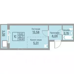 Студия Пермский край, д. Кондратово ул. Водопроводная, 6/4 (28.83 м) - Фото 1
