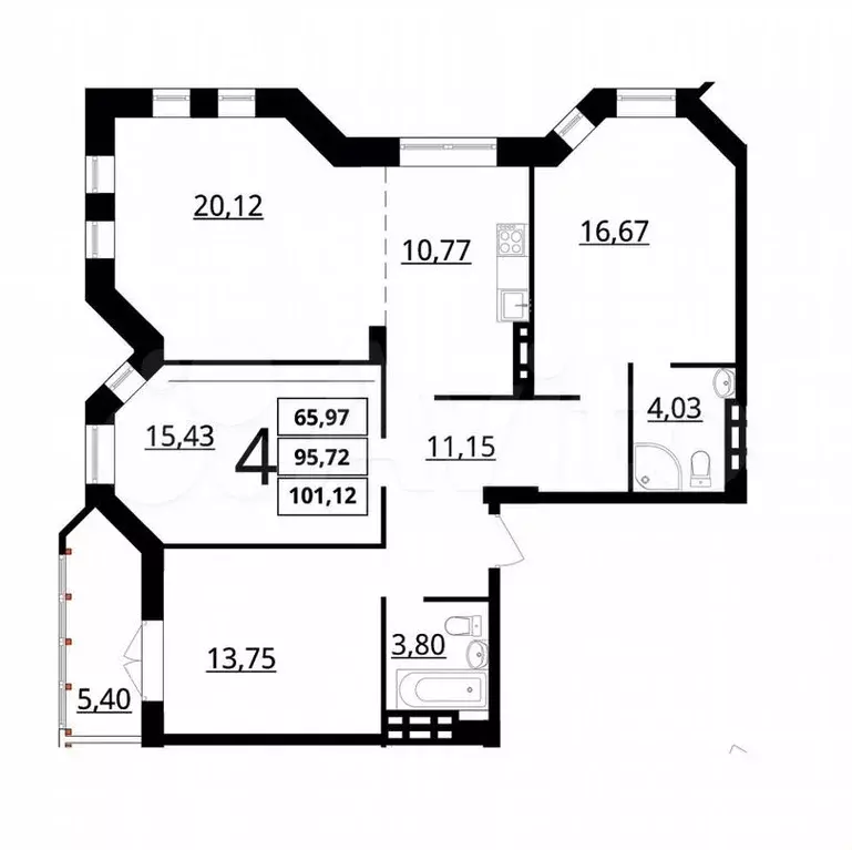 4-к. квартира, 101м, 3/8эт. - Фото 1