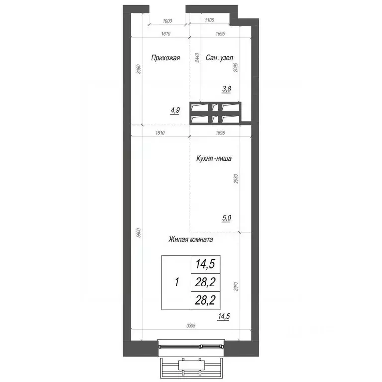 1-к кв. Приморский край, Владивосток ул. Невельского, 4с2 (28.2 м) - Фото 1