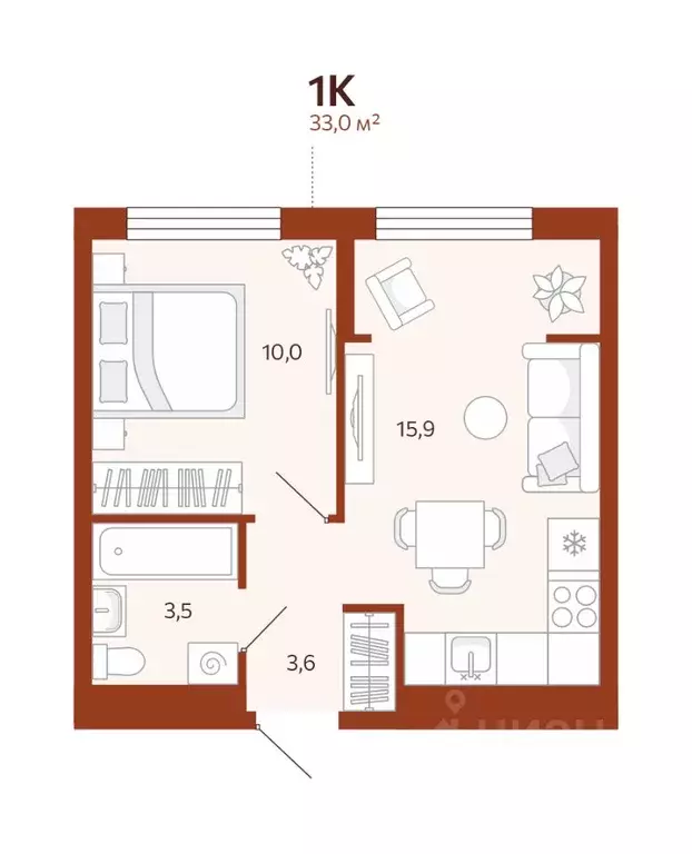 1-к кв. Тюменская область, Тюмень  (33.0 м) - Фото 0