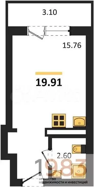 Квартира-студия, 19,9 м, 6/20 эт. - Фото 0