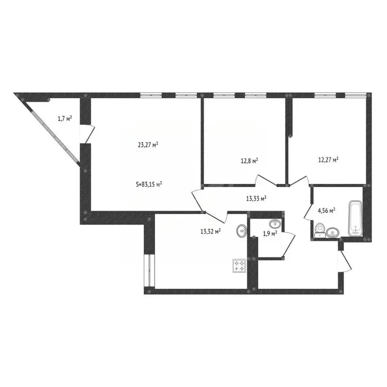 3-к кв. Башкортостан, Уфа ул. Султанова, 28 (86.8 м) - Фото 2