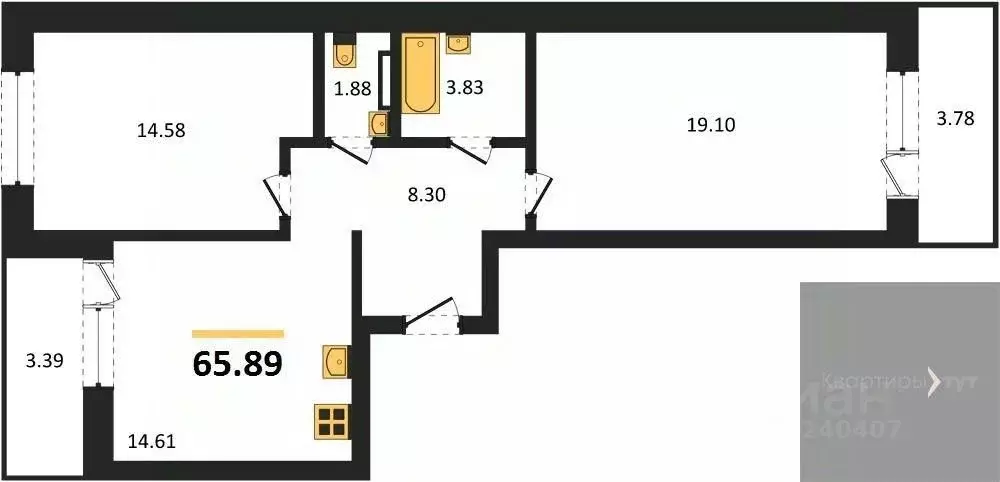 2-к кв. Воронежская область, с. Новая Усмань  (65.89 м) - Фото 0